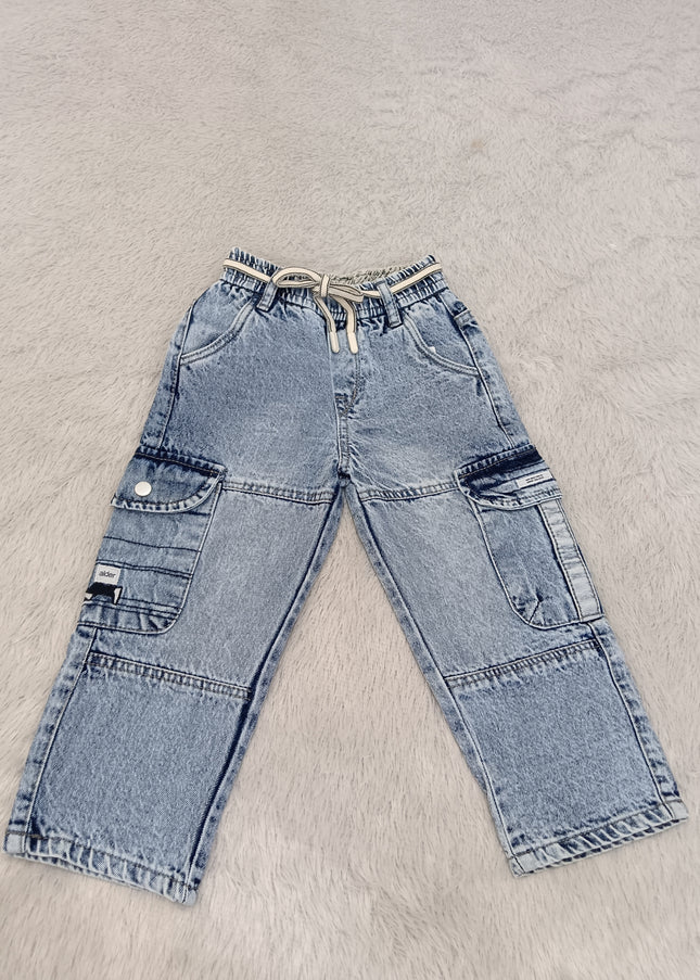 B. JEANS A461 Boys Light Blue Baggy Cargo Jeans | Relaxed Fit Denim Pants – He & She
