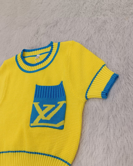 G.TOPS A472 Girls Knitted Pocket Top for Kids - Wine & Yellow | He And She