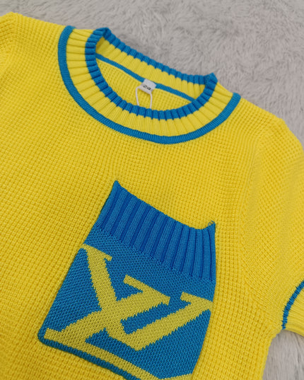 G.TOPS A472 Girls Knitted Pocket Top for Kids - Wine & Yellow | He And She