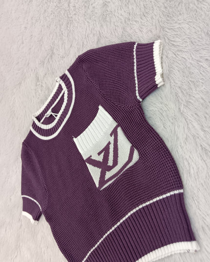 G.TOPS A472 Girls Knitted Pocket Top for Kids - Wine & Yellow | He And She