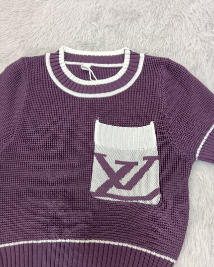 G.TOPS A472 Girls Knitted Pocket Top for Kids - Wine & Yellow | He And She