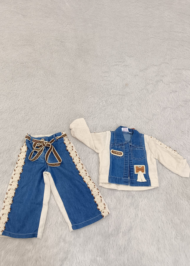 GIRLS SET CODE-A416 Girls Cord Set with Denim Jacket – 3 Piece Stylish Outfit | He & She
