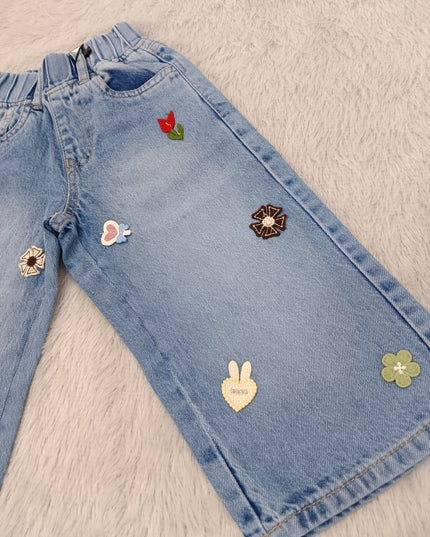G.JEANS A463 Girls Light Blue Wide Leg Jeans with Cute Embroidery | He & She
