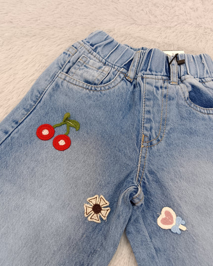 G.JEANS A463 Girls Light Blue Wide Leg Jeans with Cute Embroidery | He & She