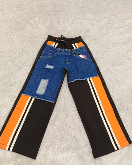 G.JEANS A462 Girls Blue Denim Baggy Jeans with Orange & Black Panel Details | He & She