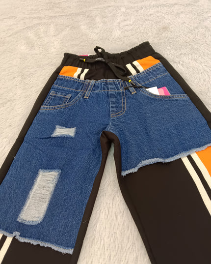 G.JEANS A462 Girls Blue Denim Baggy Jeans with Orange & Black Panel Details | He & She