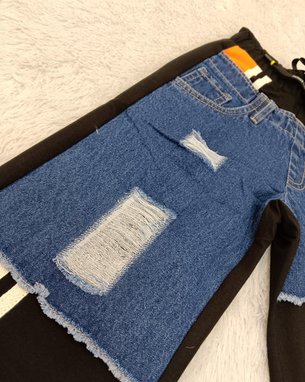G.JEANS A462 Girls Blue Denim Baggy Jeans with Orange & Black Panel Details | He & She