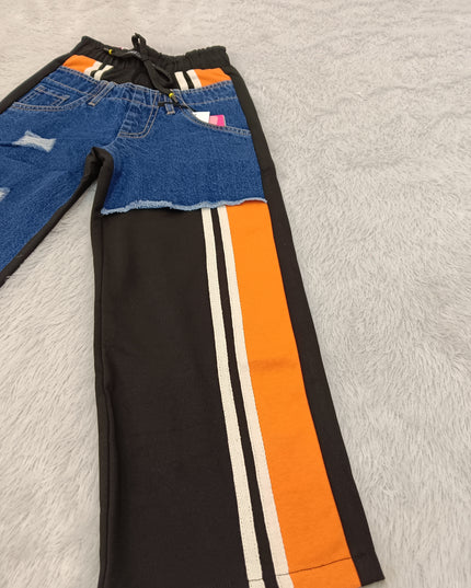 G.JEANS A462 Girls Blue Denim Baggy Jeans with Orange & Black Panel Details | He & She