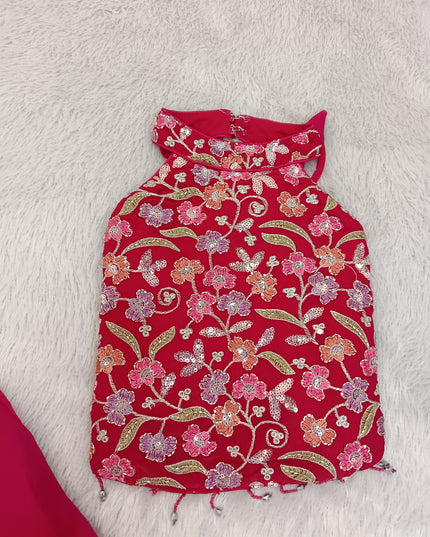 G.PLAZO SET A471 Girls Pink Embroidered Palazzo Set | He And She
