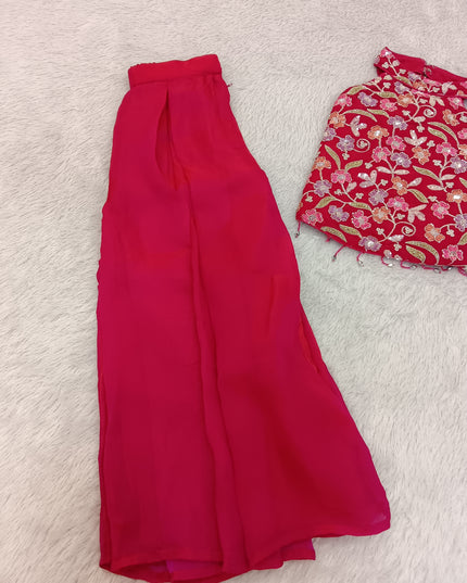 G.PLAZO SET A471 Girls Pink Embroidered Palazzo Set | He And She