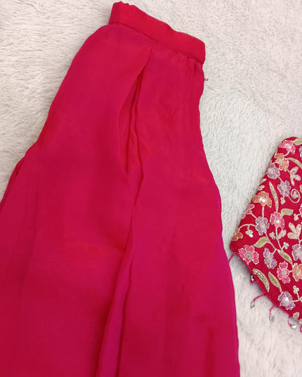 G.PLAZO SET A471 Girls Pink Embroidered Palazzo Set | He And She