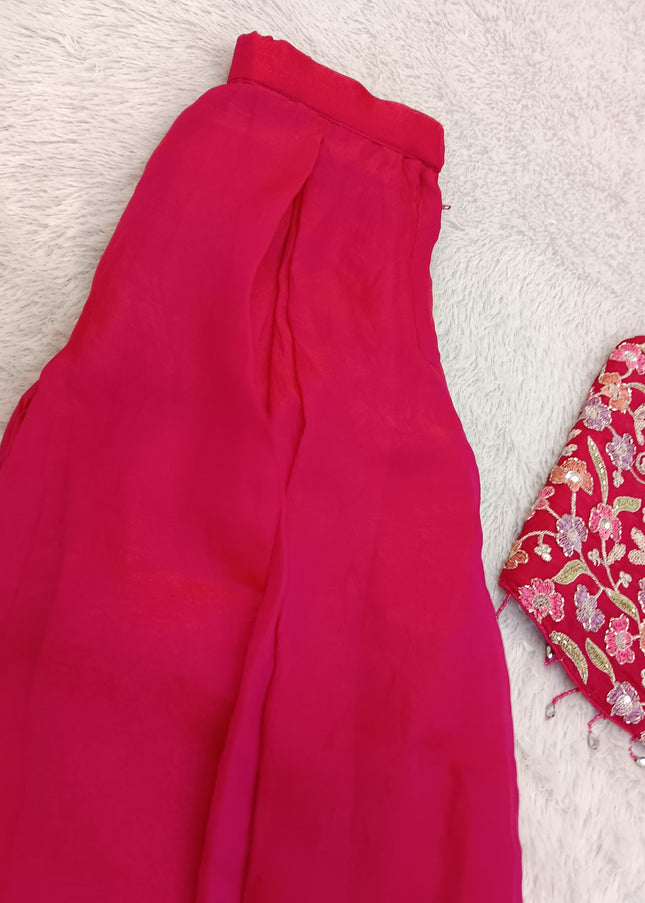 G.PLAZO SET A471 Girls Pink Embroidered Palazzo Set | He And She