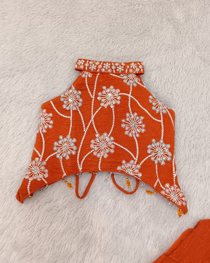GIRLS PLAZO SET A442 Girls Orange Palazzo Set – Embroidered Halter Top & Flared Pants | He and She