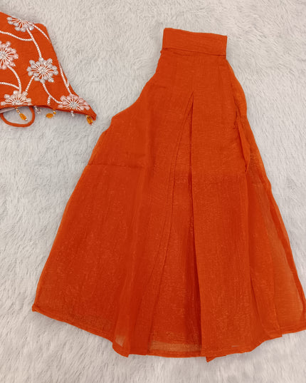 GIRLS PLAZO SET A442 Girls Orange Palazzo Set – Embroidered Halter Top & Flared Pants | He and She