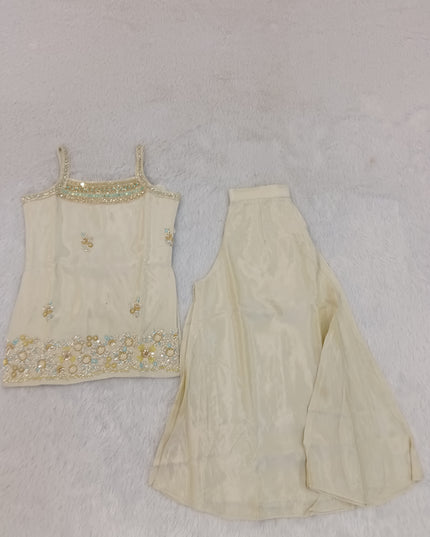 G.PLAZO A465 Girls Cream Embellished Palazzo Set | He And She