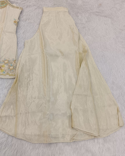 G.PLAZO A465 Girls Cream Embellished Palazzo Set | He And She