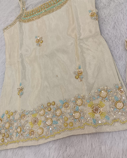 G.PLAZO A465 Girls Cream Embellished Palazzo Set | He And She