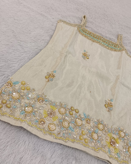 G.PLAZO A465 Girls Cream Embellished Palazzo Set | He And She