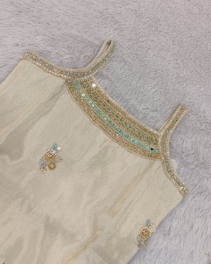 G.PLAZO A465 Girls Cream Embellished Palazzo Set | He And She