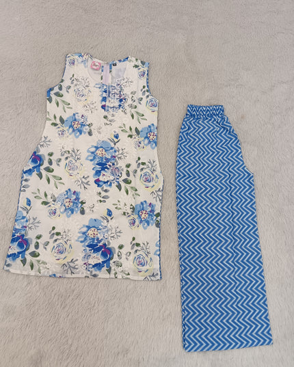 G.KURTI SET A473 Girls Cotton Kurti Set with Palazzo Pants – Floral Printed Ethnic Wear | He And She