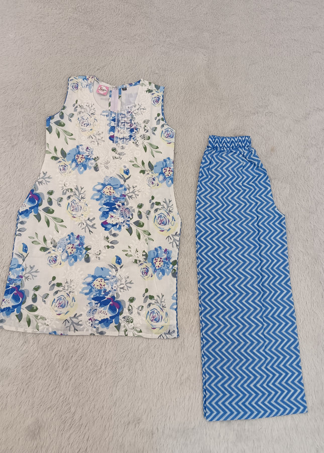 G.KURTI SET A473 Girls Cotton Kurti Set with Palazzo Pants – Floral Printed Ethnic Wear | He And She