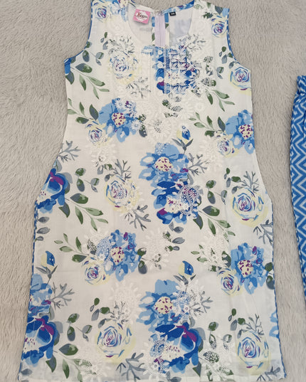 G.KURTI SET A473 Girls Cotton Kurti Set with Palazzo Pants – Floral Printed Ethnic Wear | He And She
