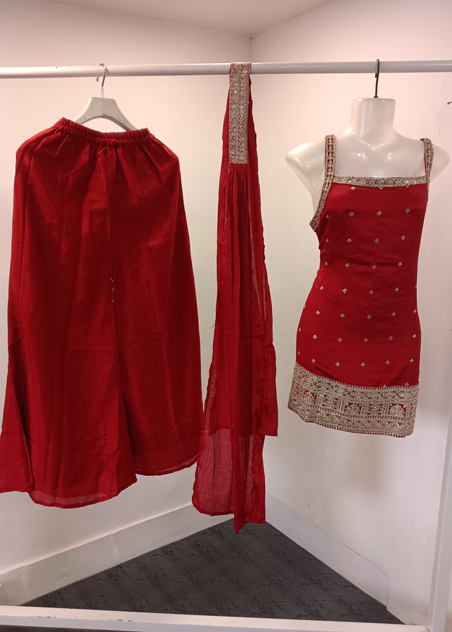 L.PLAZO A475 Women’s Embroidered Palazzo Set with Dupatta