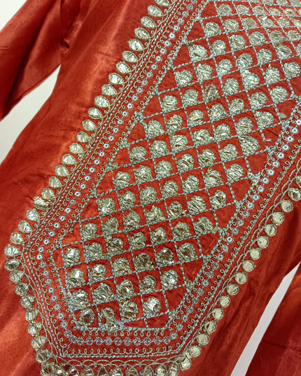LADIES PLAZO SET A527 Women’s Rust Orange Anarkali Kurti Set with Dupatta & Pants