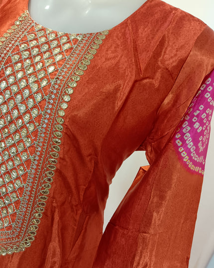LADIES PLAZO SET A527 Women’s Rust Orange Anarkali Kurti Set with Dupatta & Pants