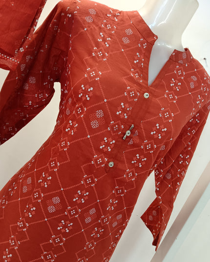 LADIES DRESS A480 Women’s Red Printed Kurti Set with Dupatta & Matching Pants | He And She