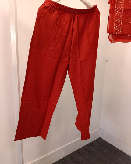 LADIES DRESS A480 Women’s Red Printed Kurti Set with Dupatta & Matching Pants | He And She