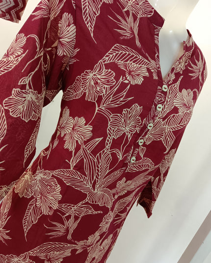LADIES DRESS A483 Women’s Maroon Floral Printed Kurti Set with Matching Pants & Dupatta