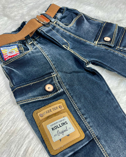 Boys Dark Blue Cargo Jeans | Stylish Denim Pants for Kids