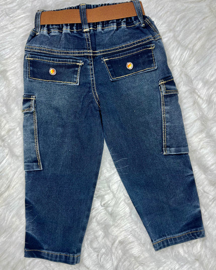 Boys Dark Blue Cargo Jeans | Stylish Denim Pants for Kids