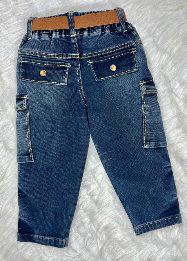 Boys Dark Blue Cargo Jeans | Stylish Denim Pants for Kids