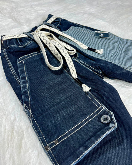 Boys Dark Blue Utility Cargo Jeans | Stylish Denim Jogger Pants for Kids