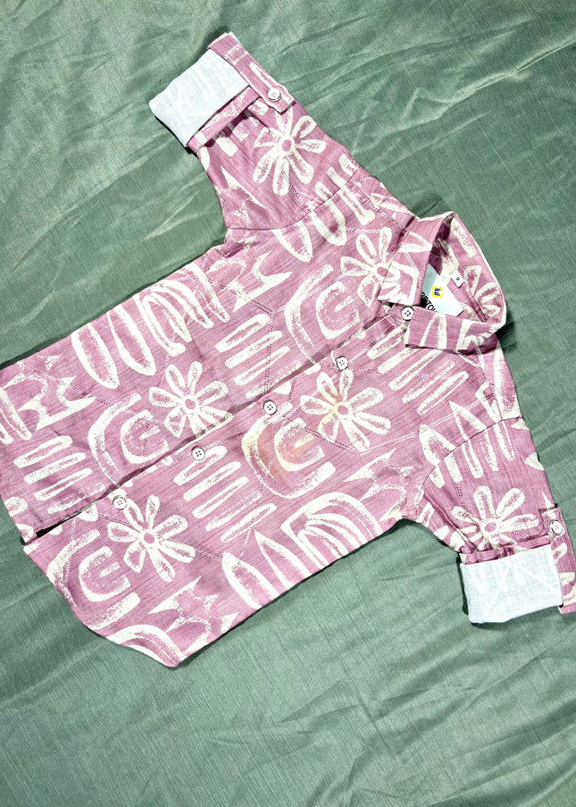Boys Pink Printed Casual Shirt – Stylish Half Sleeve Kids Cotton Shirt |