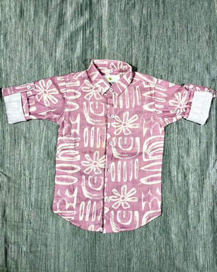 Boys Pink Printed Casual Shirt – Stylish Half Sleeve Kids Cotton Shirt |