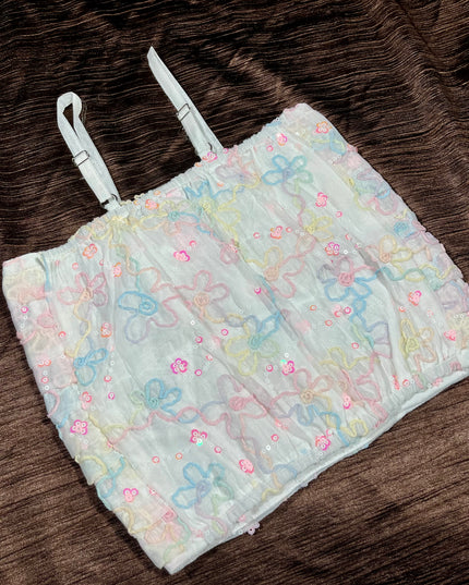 He & She Girls Tissue Crop Top – Stylish Blue & Pink Party Wear Crop Top for Kids & Girls