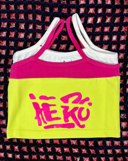 He and She Girls' Neon Graffiti Crop Top – Y2K Streetwear Graphic Cami