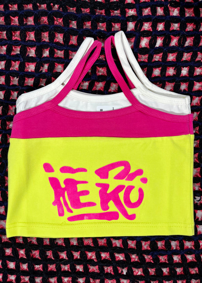 He and She Girls' Neon Graffiti Crop Top – Y2K Streetwear Graphic Cami