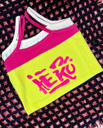 He and She Girls' Neon Graffiti Crop Top – Y2K Streetwear Graphic Cami