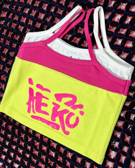 He and She Girls' Neon Graffiti Crop Top – Y2K Streetwear Graphic Cami