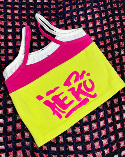 He and She Girls' Neon Graffiti Crop Top – Y2K Streetwear Graphic Cami
