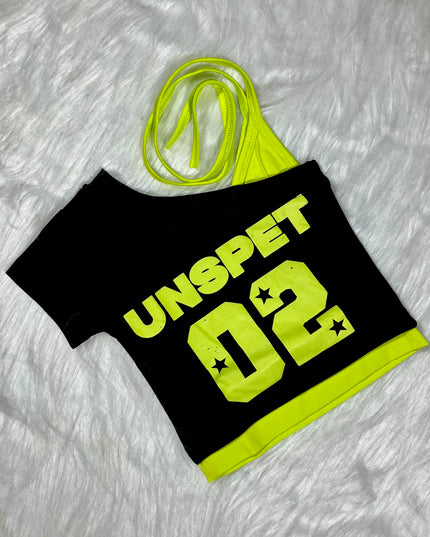 He and She Girls Neon Black Off-Shoulder Crop Top – Stylish Casual Summer Wear for Girls