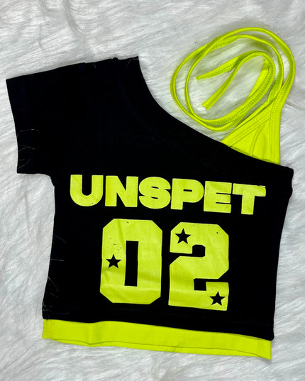 He and She Girls Neon Black Off-Shoulder Crop Top – Stylish Casual Summer Wear for Girls