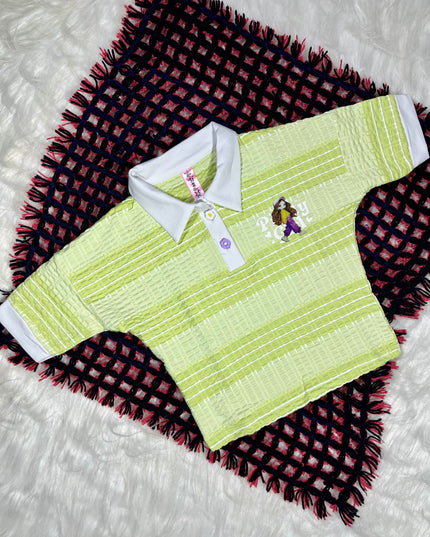 Girls Lime Green Polo Neck Top | Casual Summer Top for Kids