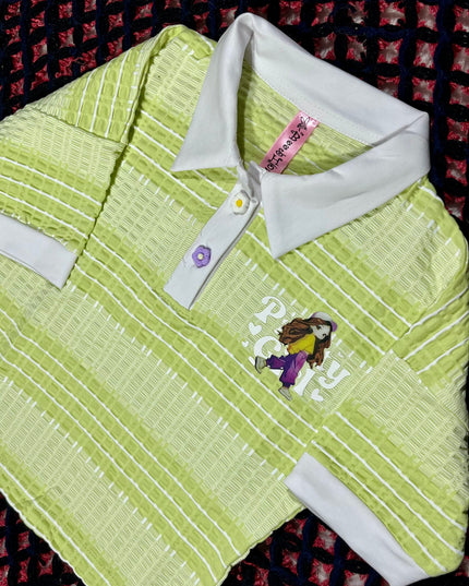 Girls Lime Green Polo Neck Top | Casual Summer Top for Kids