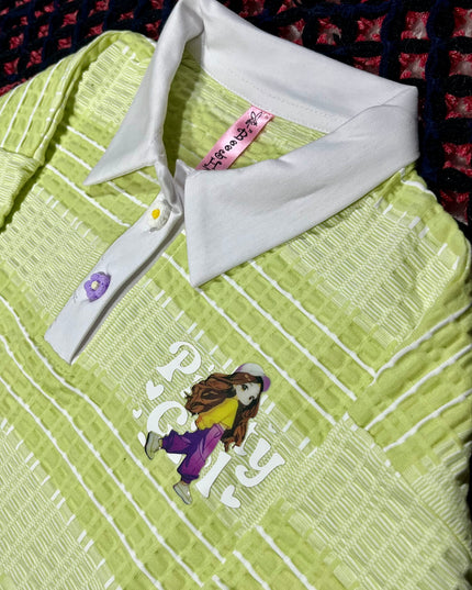 Girls Lime Green Polo Neck Top | Casual Summer Top for Kids