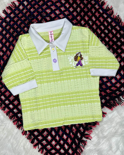 Girls Lime Green Polo Neck Top | Casual Summer Top for Kids